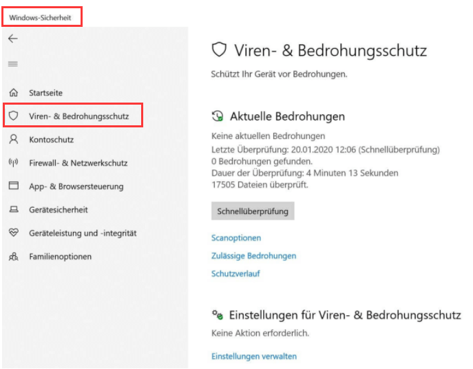 Entscheiden Sie sich für Viren- und Bedrohungsschutz